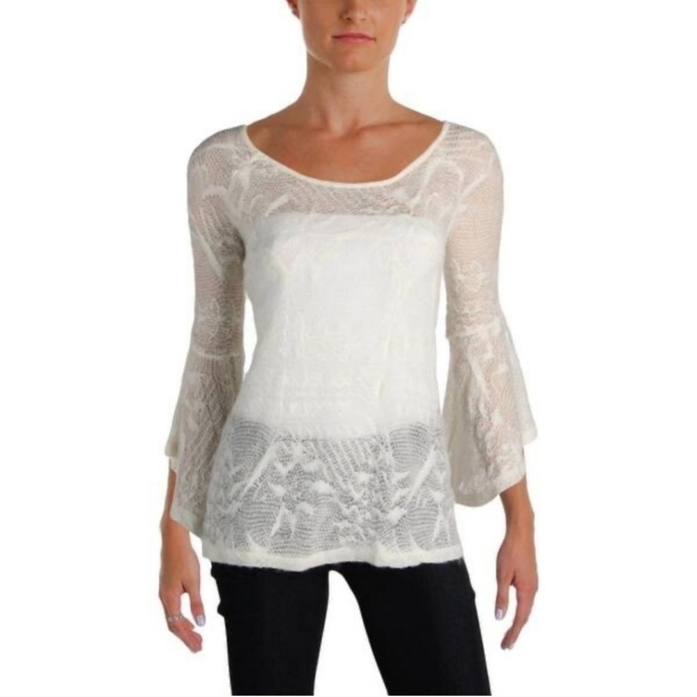 Jessica Simpson Sheer White Long Sleeve Blouse